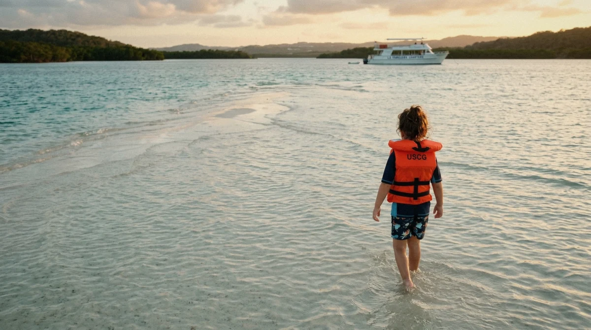 Shallow sandbar with clear waist-deep water at Cayo Caracoles near La Parguera, Puerto Rico