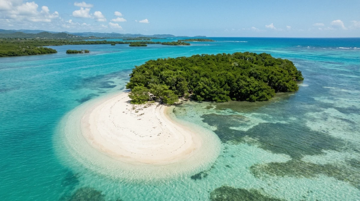 Empty shallow sand spit and mangrove cay in the La Parguera reserve, Puerto Rico